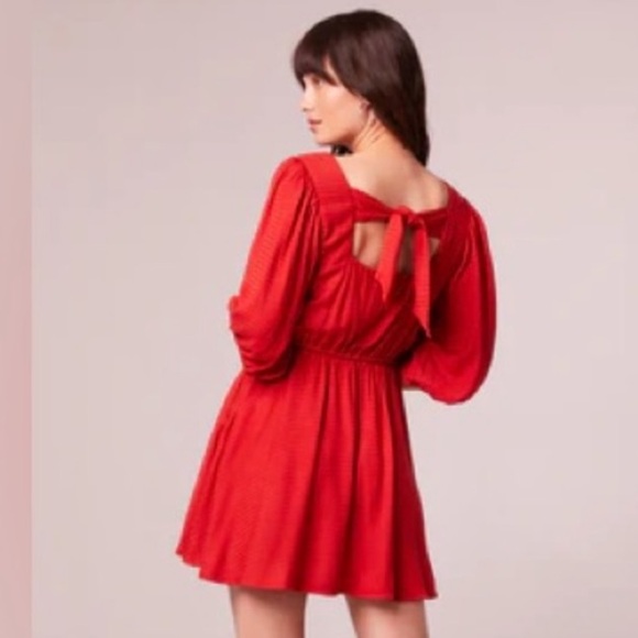 Band Of The Free Josette Red Puff Sleeve Mini Dress Tie Back Elastic Waist Small - Picture 3 of 6